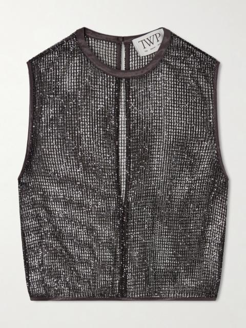 TWP Cropped Sequin-embellished Fishnet Tank
