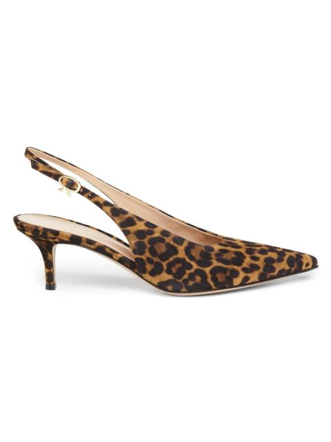 Gianvito Rossi Women's 55MM Leopard Print Suede Slingback Pumps - Almond Leopard Print