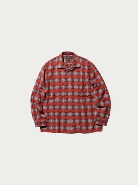 BEAMS PLUS Open Collar Brushed Satin Plaid - Red