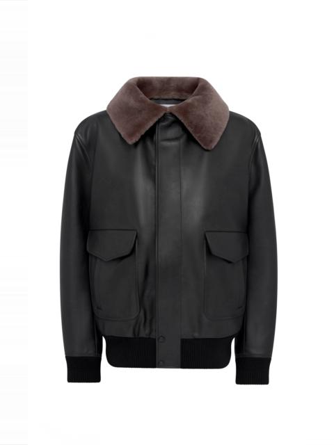 GABRIELA HEARST Grant Bomber Jacket in Black Leather with Shearling Collar M
