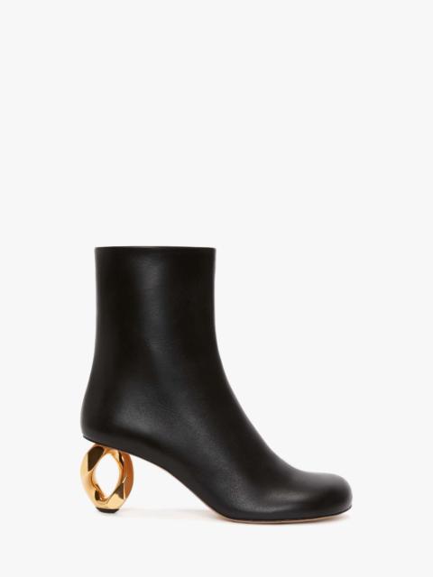 CHAIN HEEL LEATHER ANKLE BOOTS