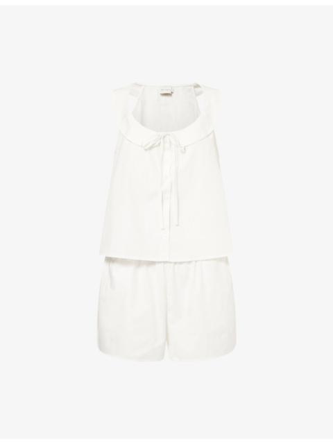DEIJI STUDIOS Sleeveless Collared Cotton Top-And-Shorts Set