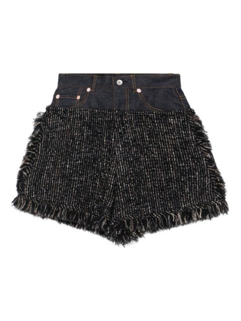 sacai fringed tweed denim shorts