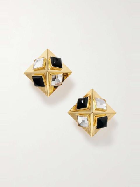 Pyramid gold-tone crystal clip earrings