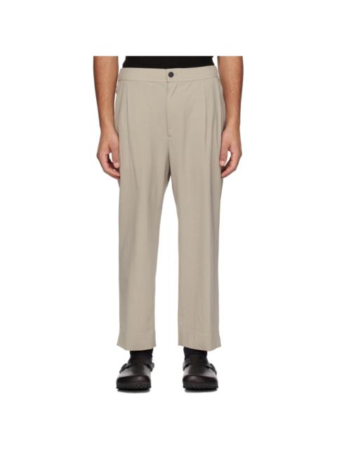 Beige Cropped Tapered Trousers