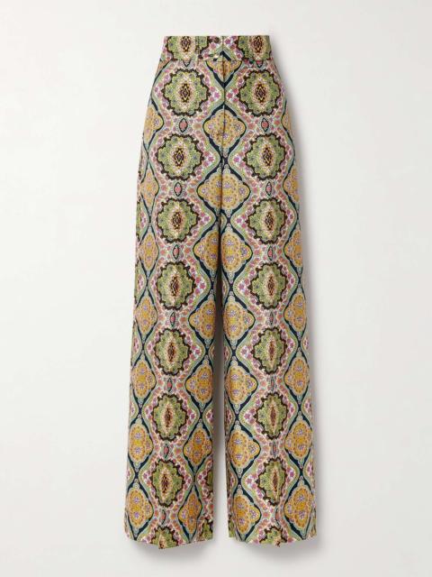 Etro Printed silk-twill wide-leg pants