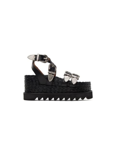 Black Pin-Buckle Platform Sandals