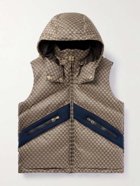 Velvet-Trimmed Padded Monogrammed Canvas Hooded Gilet