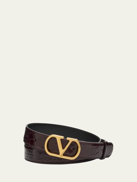 Valentino Men's VLogo-Buckle Alligator Belt