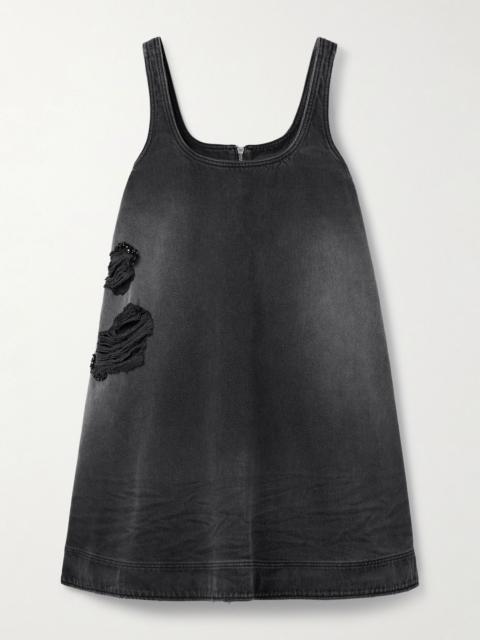 Simone Rocha Distressed embellished denim mini dress Black