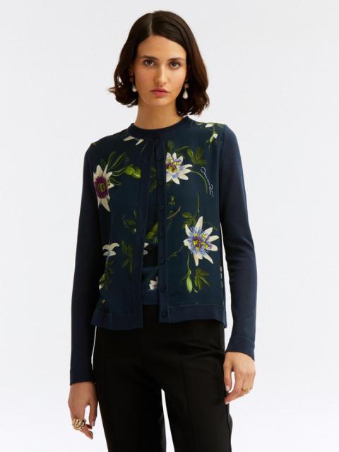 Oscar de la Renta PASSIONFLOWER SILK INSET CARDIGAN