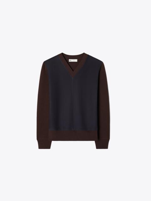 TORY BURCH Suede Front Wool Sweater