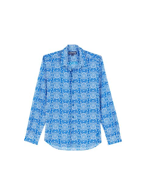 Vilebrequin Men Cotton Voile Lightweight Shirt Tribal Turtles