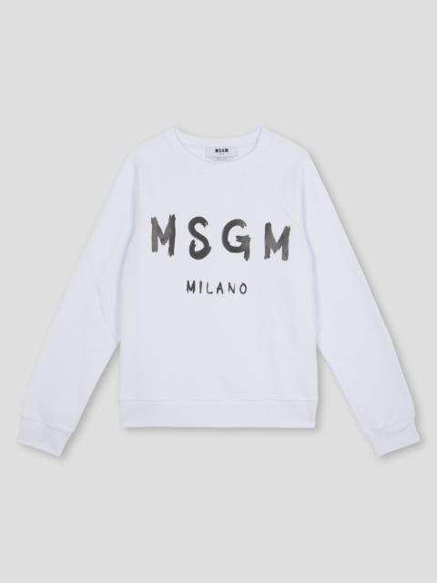 MSGM White crew neck sweatshirt with brushstroke logo