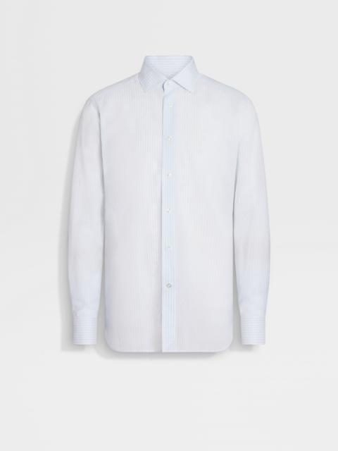 ZEGNA LIGHT BLUE AND WHITE STRIPED CENTOVENTIMILA COTTON AND LINEN SHIRT