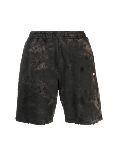 distressed acid-wash cotton shorts
