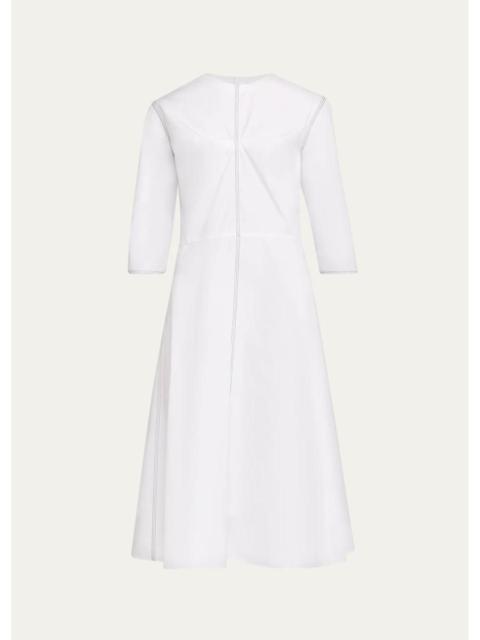 Marni 3/4-Sleeve Cotton Midi A-Line Dress