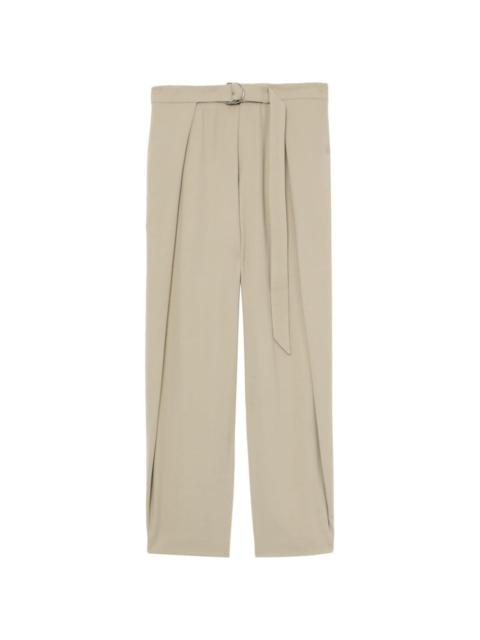 belted-waist wide-leg trousers