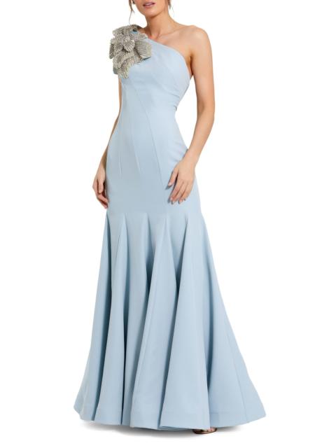 MAC DUGGAL Women's Seamed Crepe One-Shoulder Gown - Powder Blue