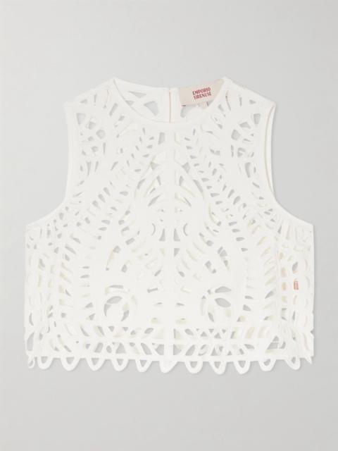 EMPORIO SIRENUSE Ada Brisé cropped embroidered cotton top White