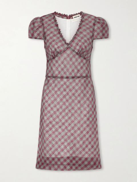 SHUSHU/TONG Gingham lace-trimmed linen mini dress Burgundy