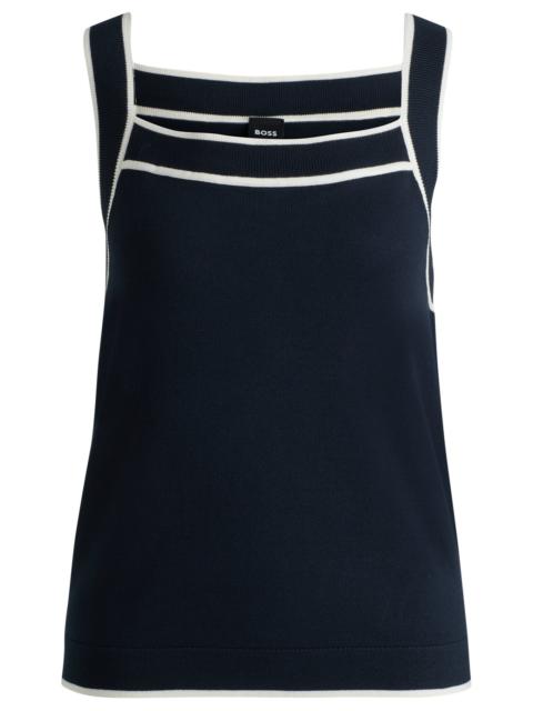 BOSS WIDE-NECK KNITTED VEST TOP WITH CONTRAST PIPING