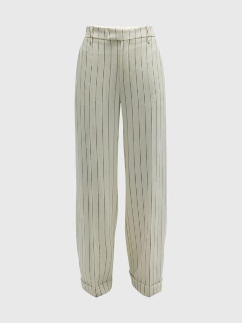 Pinstripe Panama Wool Straight-Leg Trousers