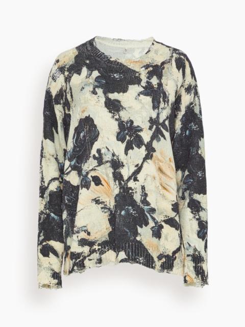 R13 Printed Boyfriend Sweater in Black and Cream Floral