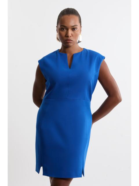 KAREN MILLEN Plus Size Structured Crepe Tailored Full Skirted Belted Midi Dress