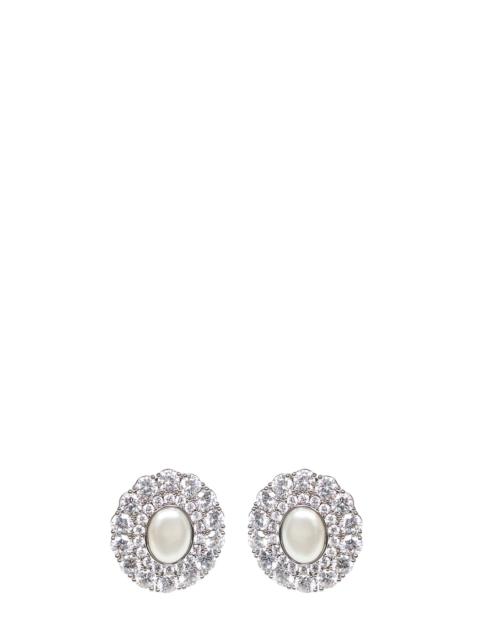self-portrait Silver Oval crystal pearl earrings