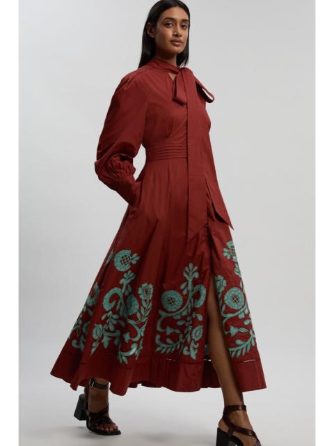 KAREN MILLEN Cotton Border Cutwork Maxi Dress With Ladder Lace Trim