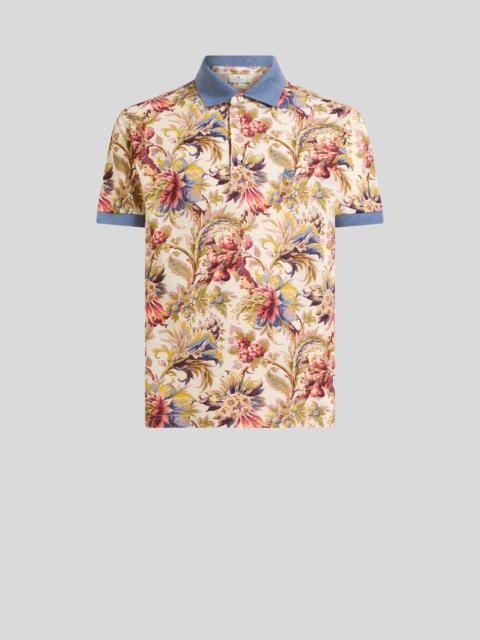 Etro COTTON PIQUE POLO SHIRT WITH PLAIN-COLOUR DETAILS AND FLORAL MOTIF