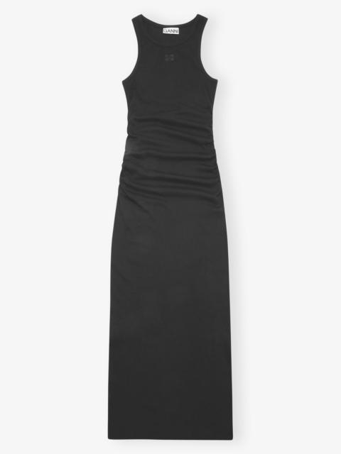 GANNI BLACK SOFT COTTON RIB TANK TOP LONG DRESS