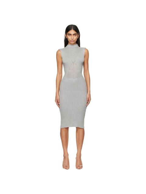 ISA BOULDER Gray Raven High-Neck Midi Dress