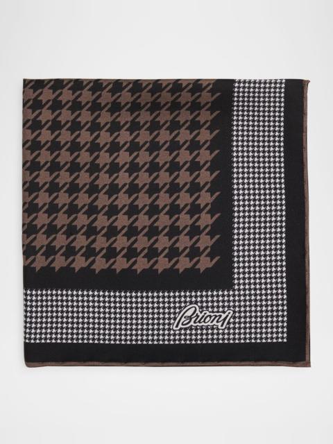 Brioni Men's Mixed Houndstooth Silk Pocket Square