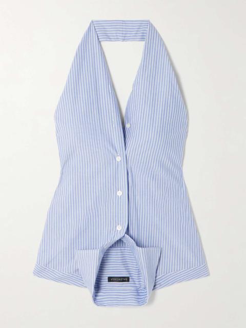 BALENCIAGA Upside Down striped cotton-poplin halterneck top