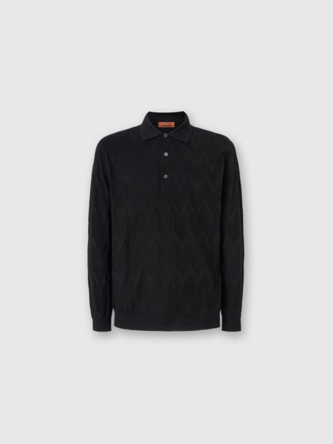 Missoni Long-sleeved polo shirt in 3D chevron cotton and silk