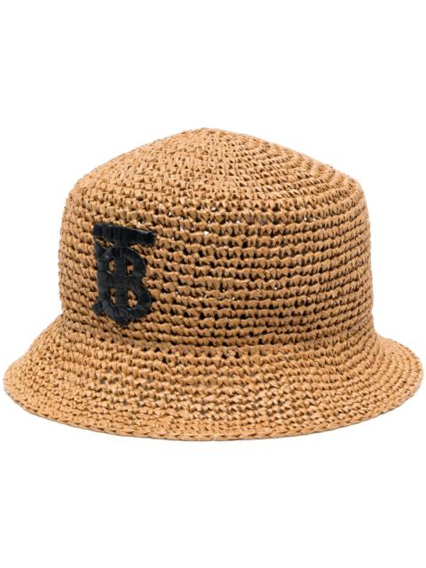 neutral logo embroidery braided-raffia bucket hat