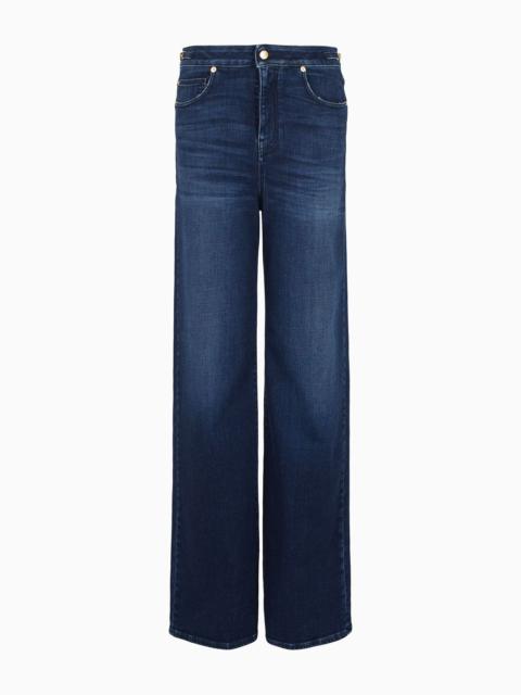 EMPORIO ARMANI J8B High-waist wide-leg jeans in worn-look denim with chain detail