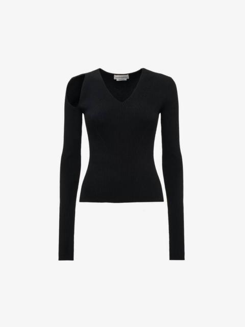 Women's Slashed Ribbed-knit Jumper in Black