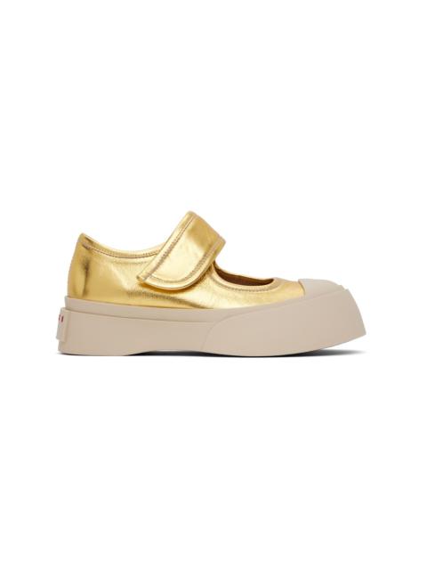 Marni Gold Leather Mary Jane Ballerina Flats