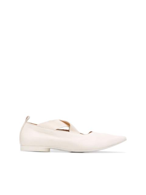 crisscross strap pointed toe ballerinas