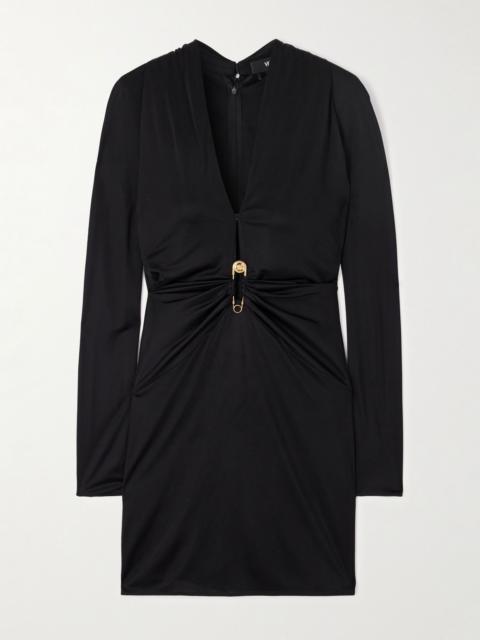 VERSACE Embellished jersey mini dress Black