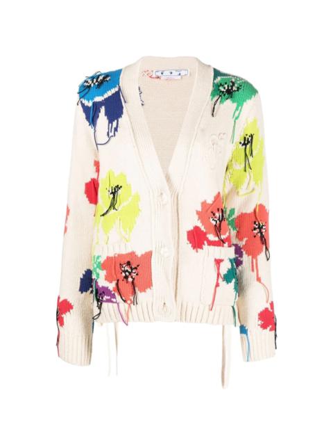 floral-embroidered knitted cardigan