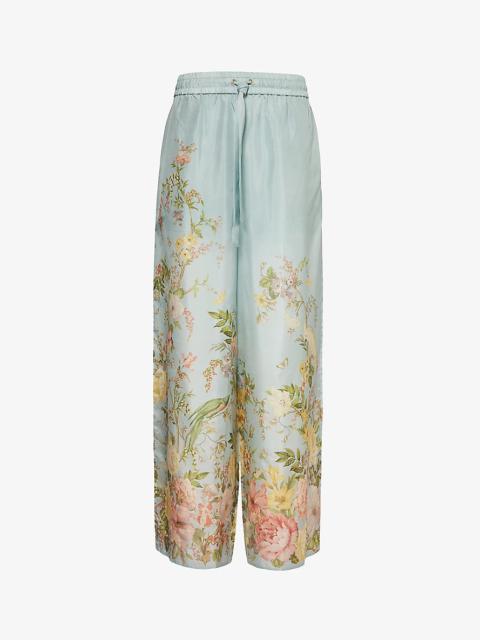 Zimmermann Waverly floral-print straight-leg high-rise silk trousers