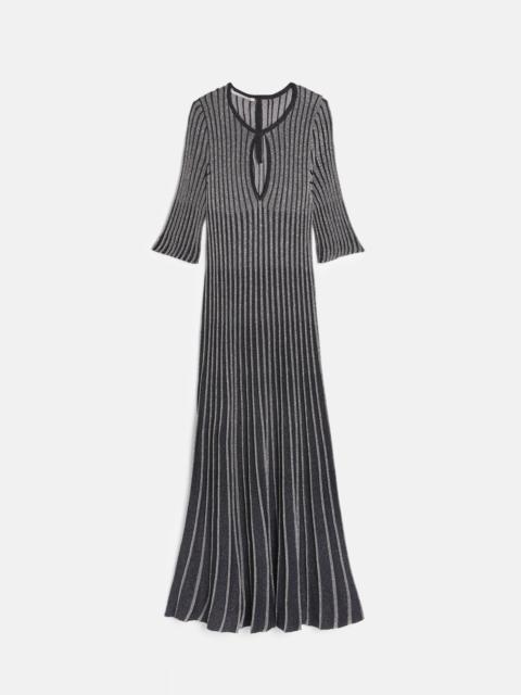 Pleated Knit Dress with Pinstripes