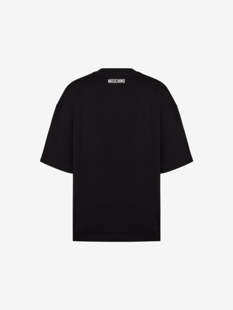 Moschino BLACK ORGANIC COTTON JERSEY T-SHIRT WITH A SMILEY® TROMPE-L'ŒIL PRINT FEATURING A TAPE-LIKE EFFECT