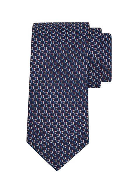 FERRAGAMO Men's Barzio Gancio Narrow Silk Tie - Blue
