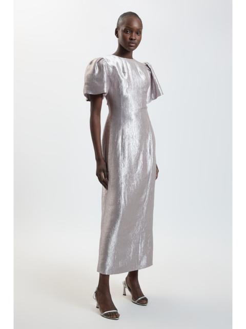 KAREN MILLEN Puff Sleeve Metallic Textured Midi Dress