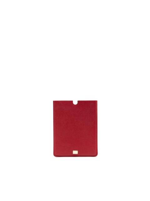 logo-plaque leather tablet case